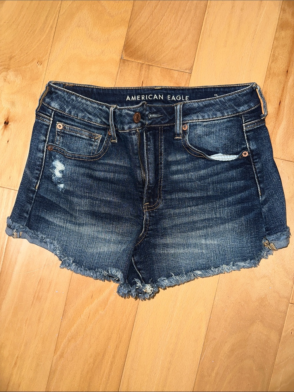 American Eagle Outfitters Dark Blue Distressed Denim Cutoff Shorts